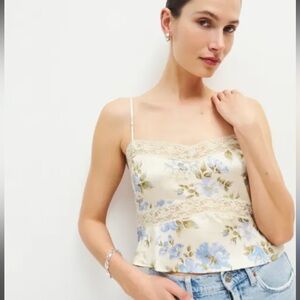 Reformation Lane silk blue floral cropped tank top